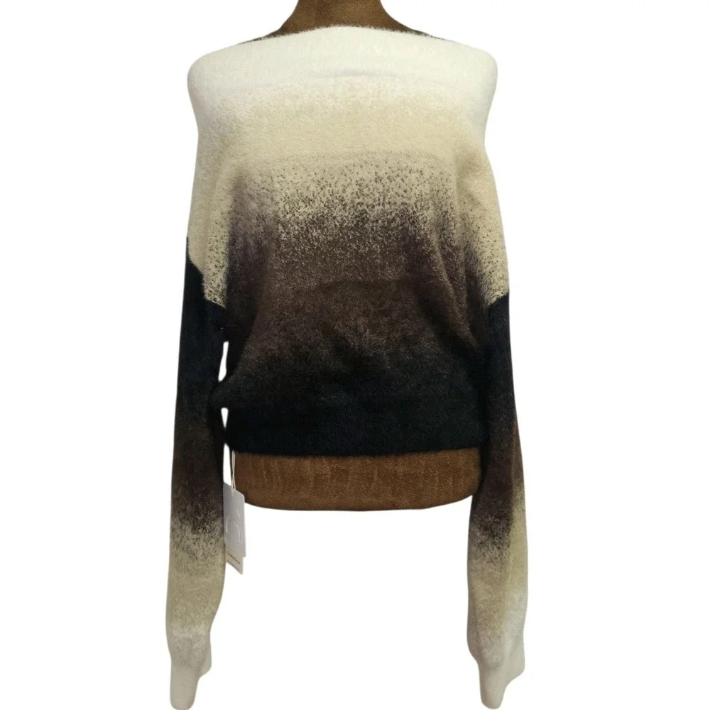 NWT Commense Off The Shoulder Sweater Size L Ombre Fuzzy Knit Neutral Women's